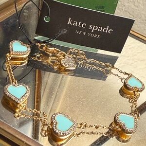 KATE SPADE BRACELET ⭐️TAKE HEART PAVE CRYSTAL- MINT ENAMEL CZ GOLD TONE-Pierced